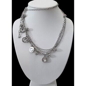 Ann Taylor Loft Multi-strand Necklace Bezel Crystals Silver Tone Disco Beads